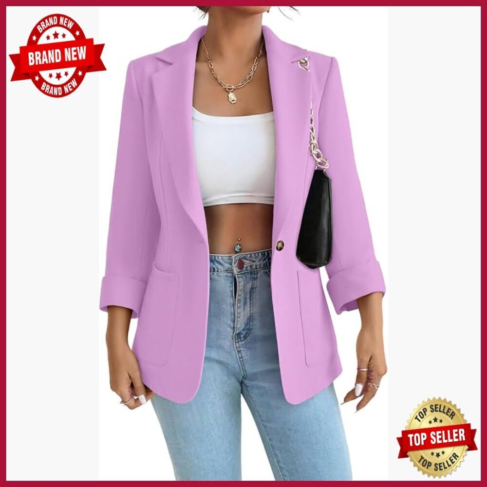Long Sleeve Blazer with Lapel Pockets, Notched Collar for Office Casual Wear